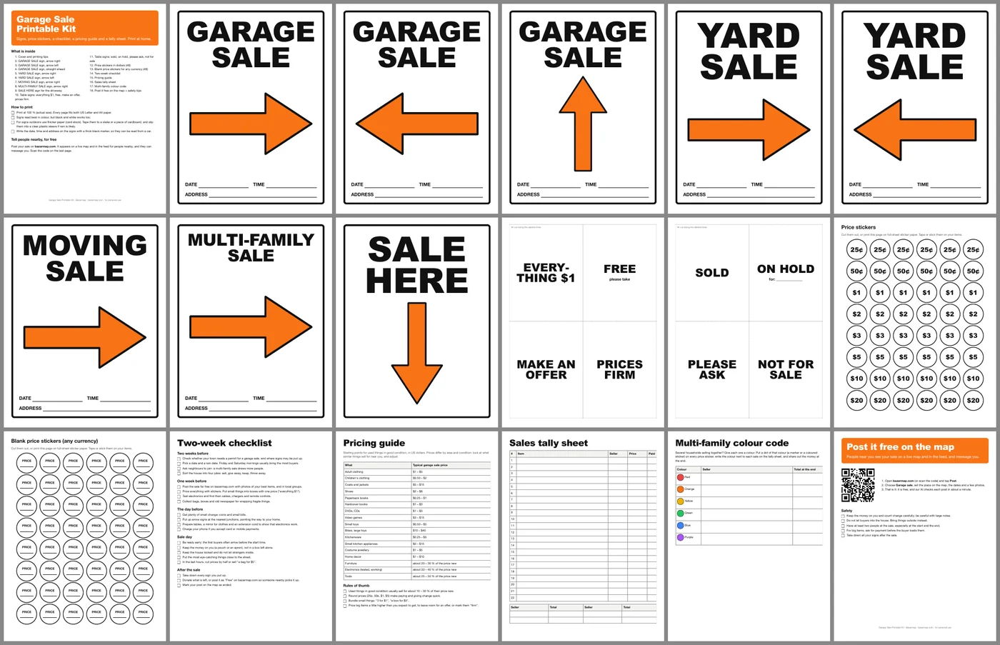 Printable garage sale kit